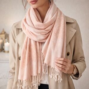 Soft Peach Ombre Scarf / Wrap • Lightweight Elegant Fringe Shawl
